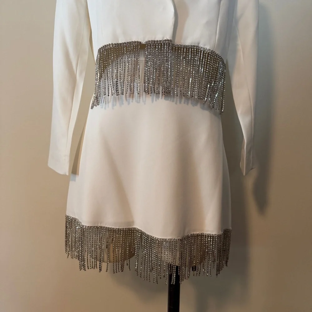 Gianni Bini White Rhinestone Fringe Two Piece Set - Picture 4 of 14